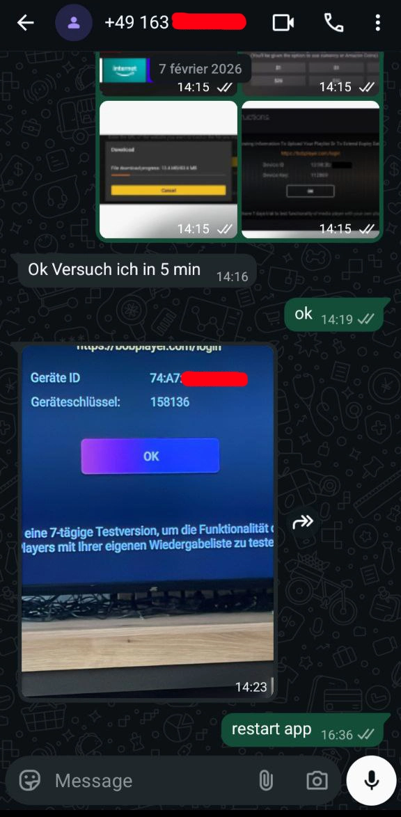 Support Chat mit IPTV Kunden und Lösung von Problemen