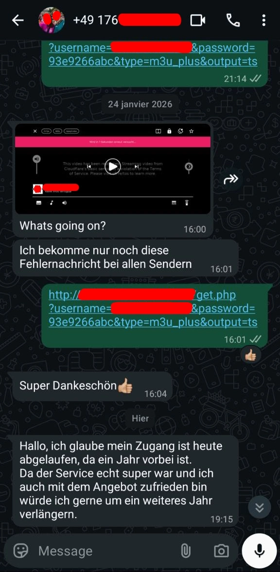 Nachrichten von zufriedenen IPTV Nutzern im Chat